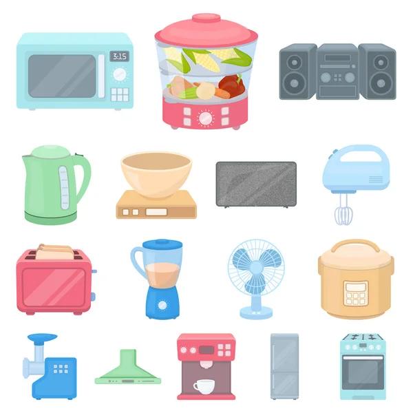 Soorten huishoudelijke apparaten cartoon pictogrammen in set collectie voor design. Keuken apparatuur vectorillustratie symbool voorraad web. — Stockvector