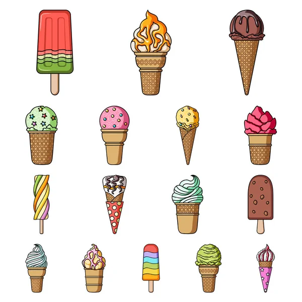 Verschillende ijs cartoon pictogrammen in set collectie voor design. Dessert en zoetheid symbool voorraad web vectorillustratie. — Stockvector