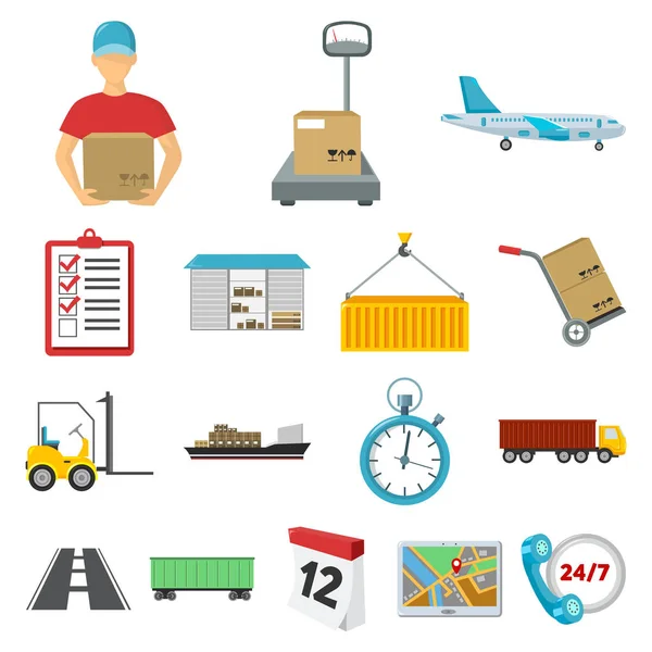 Logistikdienstleister Cartoon-Icons in Set-Kollektion für Design. Logistik und Ausrüstung Vektor Symbol Stock Web Illustration. — Stockvektor