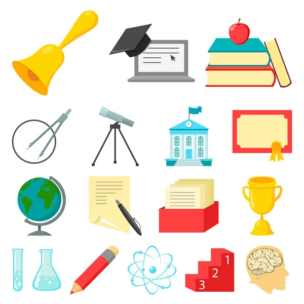 Iconos de dibujos animados de la escuela y la educación en la colección de conjuntos para design.College, equipo y accesorios vector símbolo stock web ilustración . — Archivo Imágenes Vectoriales