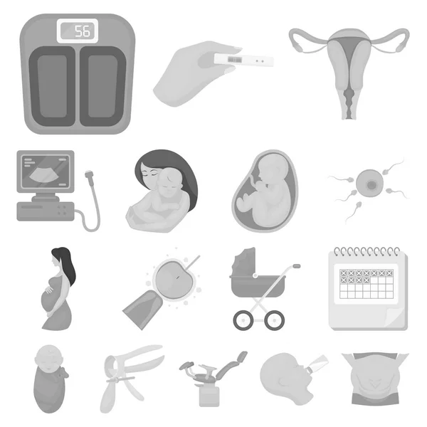 Kvinna och graviditet svartvita ikoner i set insamling för design. Gynekologi och utrustning vektor symbol lager web illustration. — Stock vektor