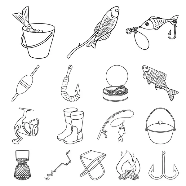 Angeln und Ruhe umreißen Symbole in Set-Kollektion für Design. Gerät für Fischerei Vektor Symbol Lager Web-Illustration. — Stockvektor