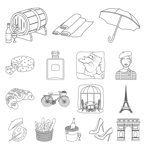 Country France delineano le icone nella collezione di set per il design. Francia e simbolo di riferimento vettoriale stock web illustrazione . — Vettoriale Stock