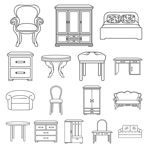 Möbel und Innenraum umreißen Symbole in Set-Kollektion für design.home Möbel Vektor Symbol Stock Web-Illustration. — Stockvektor