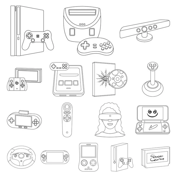 La consola de juegos y la realidad virtual esbozan iconos en la colección de conjuntos para el diseño.Game Gadgets vector símbolo stock web illustration . — Archivo Imágenes Vectoriales