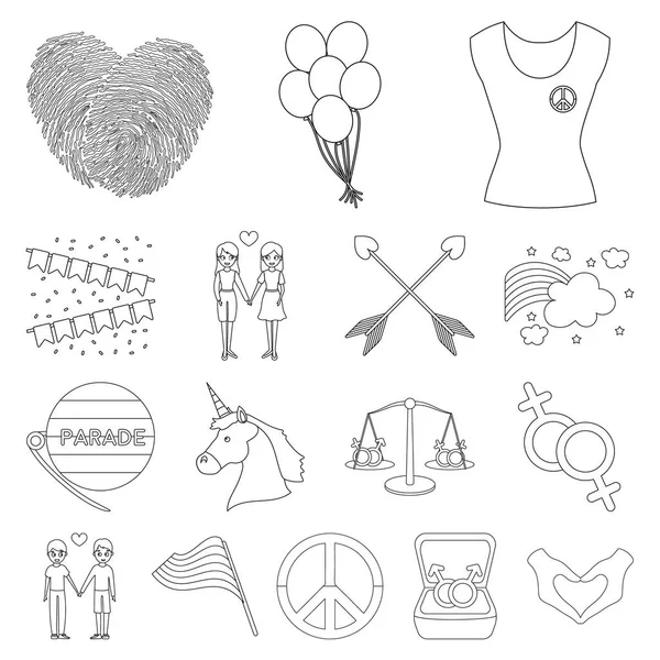 Gay et lesbien contour icônes dans set collection pour design.Sexual minorité et attributs vectoriel symbole stock web illustration . — Image vectorielle