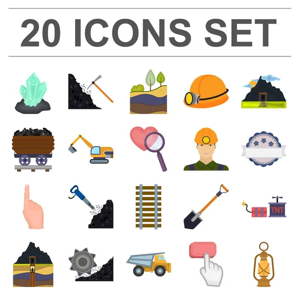 Iconos de dibujos animados de la industria minera en la colección de conjuntos para el diseño. Equipo y herramientas vector símbolo stock web ilustración . — Vector de stock