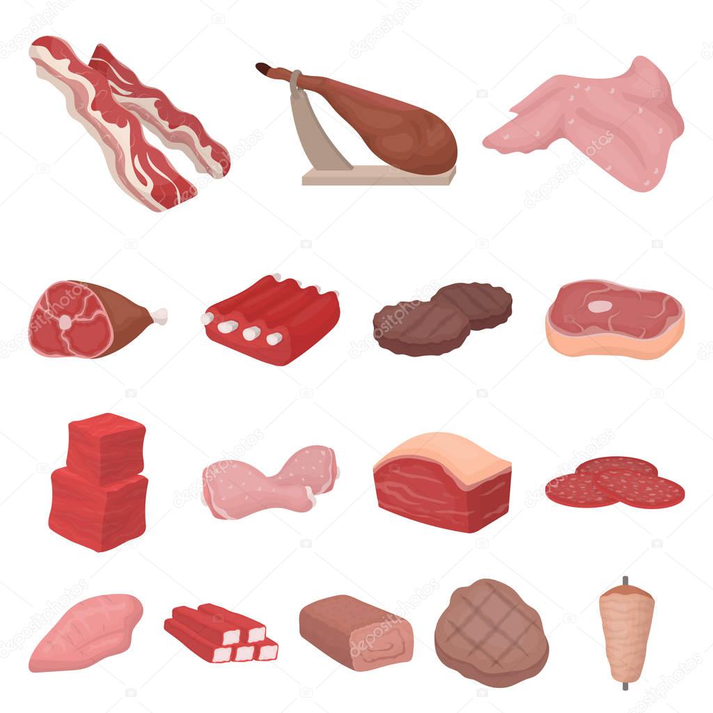 Different meat cartoon icons in set collection for design. Meat product vector symbol stock  illustration.