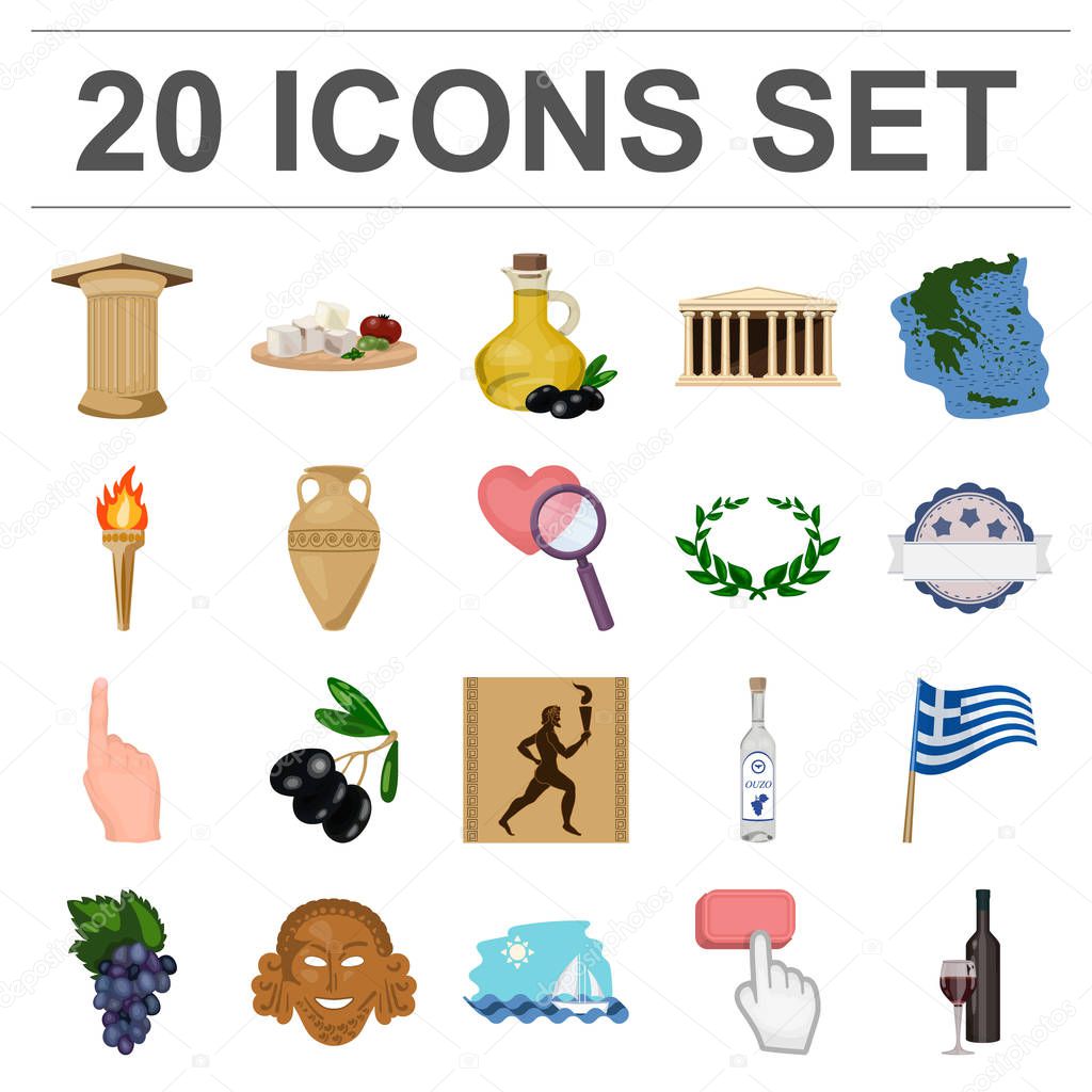 Country Greece cartoon icons in set collection for design.Greece and landmark vector symbol stock web illustration.