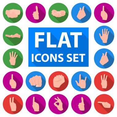 El jest set koleksiyonu tasarım için düz simgeler. Palmiye ve parmak sembol stok web illüstrasyon vektör.