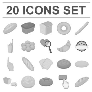 Set koleksiyonu tasarım için ekmek tek renkli simgeler türleri. Pastane sembol stok web illüstrasyon vektör.