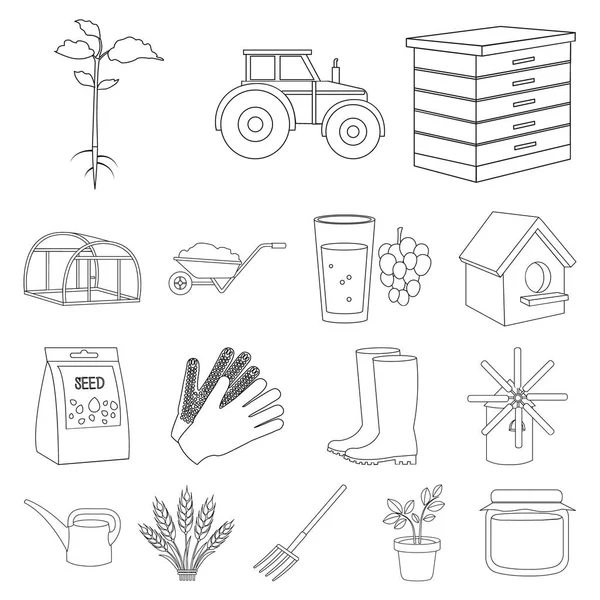 Granja y jardinería esbozan iconos en la colección de conjuntos para el diseño. Granja y equipo vector símbolo stock web ilustración . — Vector de stock