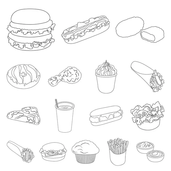 Fast food outline icons in set collection for design.Food from semi-finished products vector symbol stock web illustration. — Stock Vector