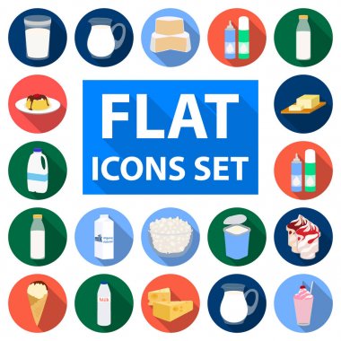 Süt ürün düz simgeler vektör design.Milk ve gıda için küme toplama hisse senedi web illüstrasyon simge.