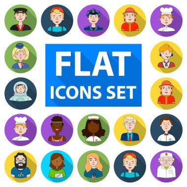 Farklı mesleklerden insanlar set koleksiyonu tasarım için simgeleri düz. İşçi ve uzman sembol stok web illüstrasyon vektör.