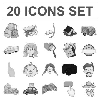 Set koleksiyonu tasarım için aile tatil tek renkli simgeler. Rekreasyon ve ekipmanları. vektör simge stok web çizimi.