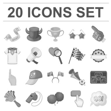 Fan ve öznitelikler tek renkli simgeler set koleksiyonu tasarım için. Spor Fan vektör simge stok web çizimi.