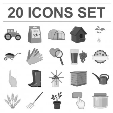 Çiftlik ve Bahçe tek renkli simgeler set koleksiyonu tasarım için. Çiftlik ve ekipman sembol stok web illüstrasyon vektör.
