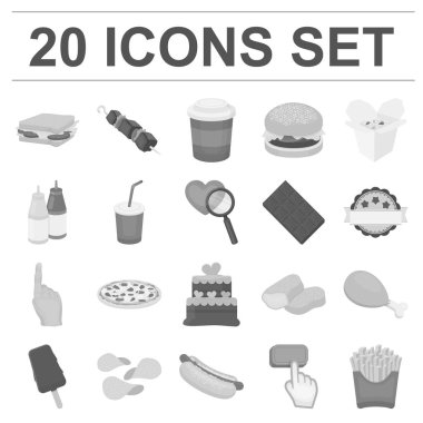 Fast food set koleksiyonu tasarım için tek renkli simgeler. Yarı bitmiş ürünler gıdalardan sembol stok web illüstrasyon vektör.