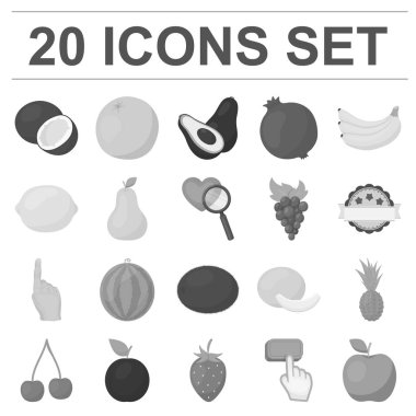 Set koleksiyonu tasarım için farklı meyve tek renkli simgeler. Meyve ve vitaminler sembol stok web illüstrasyon vektör.