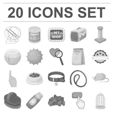 Evcil hayvan dükkanında set koleksiyonu tasarım için tek renkli simgeler. Hayvanlar için ürünler sembol stok web illüstrasyon vektör.