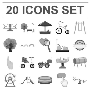 Bahçesi, eğlence tek renkli simgeler toplama tasarımı için ayarlayın. Sembol stok web illüstrasyon vektör cazibe ve ekipman.