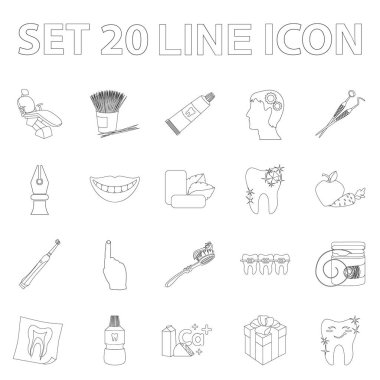 Diş Bakımı anahat simgeleri set koleksiyonu tasarım için. Diş vektör simge stok web illüstrasyon bakım.