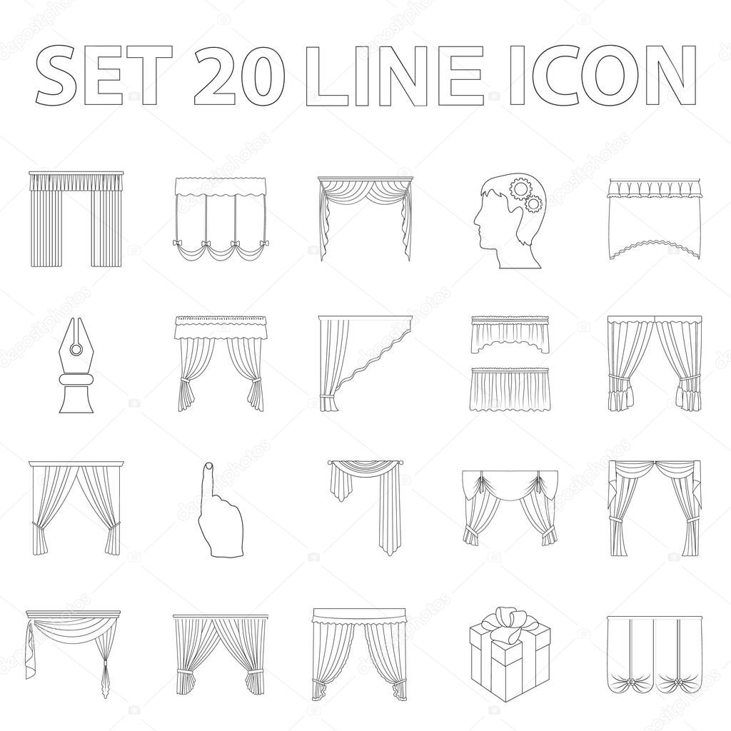 Different kinds of curtains outline icons in set collection for design. Curtains and lambrequins vector symbol stock web illustration.