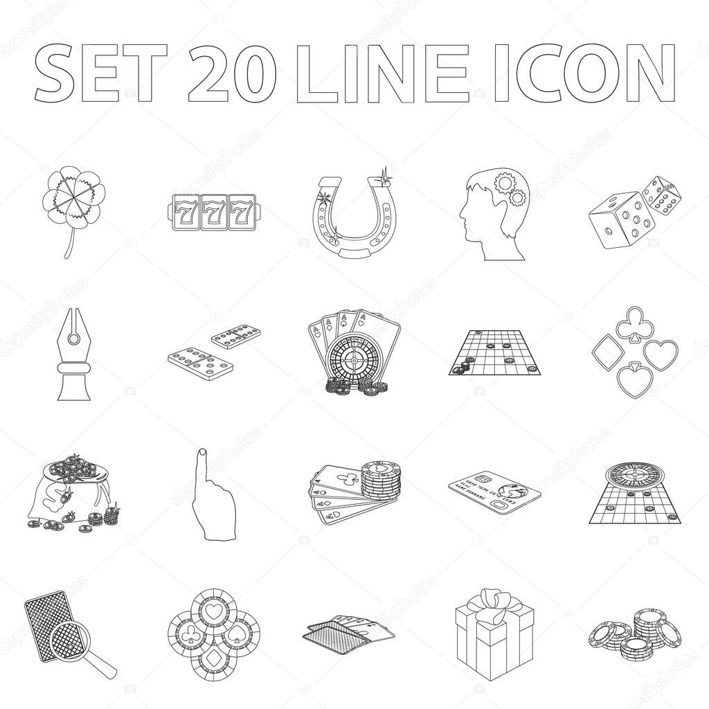 Casino and equipment outline icons in set collection for design. Gambling and money vector symbol stock  illustration.