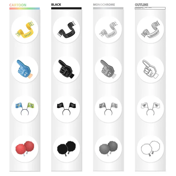 Attributs, ventilateur, écharpe, et d'autres icônes web dans le style de dessin animé.Sports, main, pointeur, icônes dans la collection set . — Image vectorielle