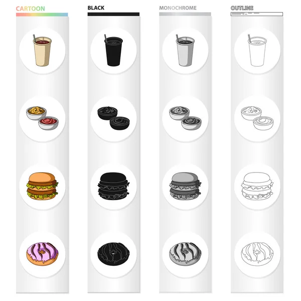 Desszert, kávézó, étterem és egyéb webes ikonját rajzfilm stílusú. Élelmiszer, kezeli, üveg, set gyűjtemény ikonok. — Stock Vector