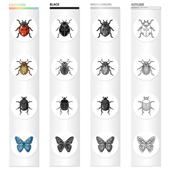 Ladybug, Colorado beetle, insect bug, butterfly. Insects set collection icons in cartoon black monochrome outline style vector symbol stock illustration web. — Stock Vector