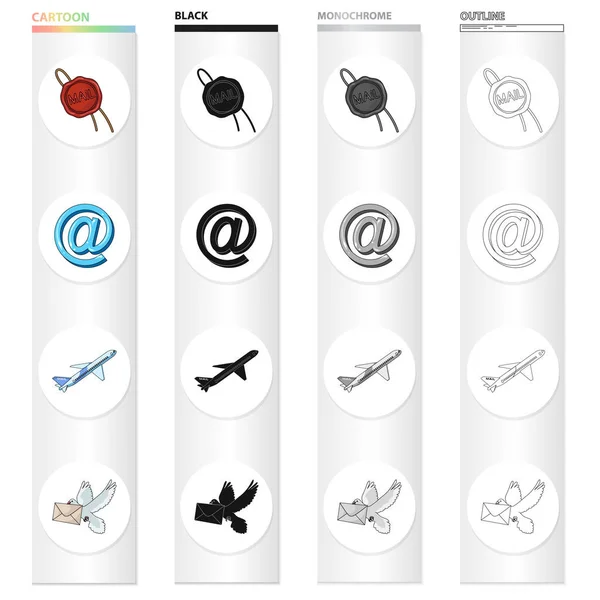 在卡通风格的邮件, 邮票, 徽标, 和其他网页图标。集集合中的书写、留言、封面图标. — 图库矢量图片