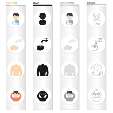 Önleme, tıp, Polikliniği ve diğer web simgesi karikatür tarzı. Hastalıkları, tedavi, hijyen simgeler kümesi koleksiyonu.
