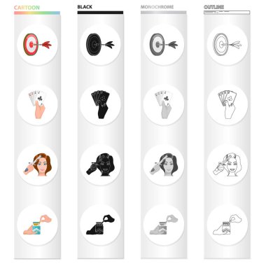 Oyun, Dart, el ve diğer web simgesi karikatür tarzı. Sağlık, öznitelikleri, küme toplama hobi simgeleri.