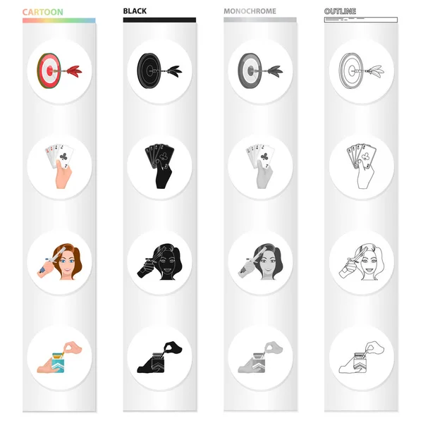 Juego, dardos, mano y otro icono web en estilo de dibujos animado.Salud, atributos, iconos hobby en la colección de conjuntos . — Archivo Imágenes Vectoriales