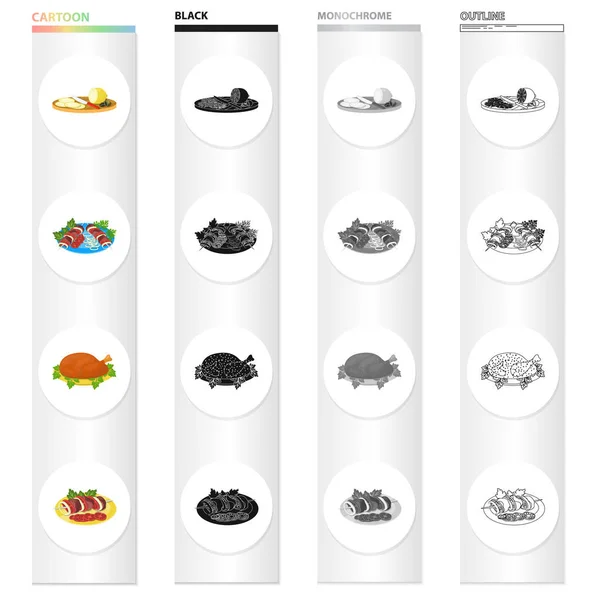 Trancher le citron, le kebab shish, la nourriture savoureuse, le poulet frit, le kebab shish avec des légumes. Food and Cooking set collection icônes en dessin animé noir monochrome contour style vectoriel symbole illustration stock — Image vectorielle