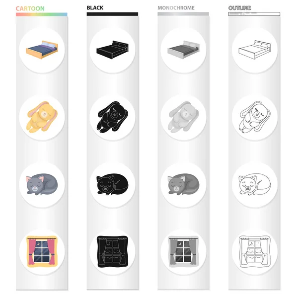 Repos, sommeil, accessoires et autres icônes web dans le style dessin animé.Corniche, nuit, lune, icônes dans la collection set . — Image vectorielle