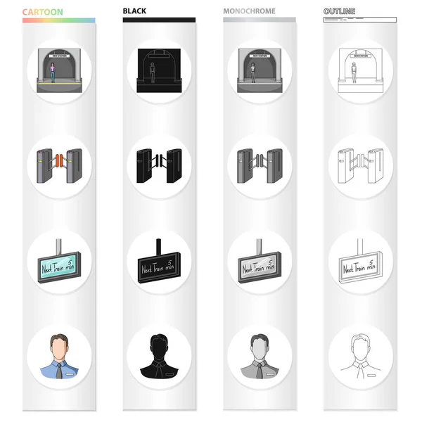 Metropolitana, stop, uomo, e l'altra icona web in stile cartone animato.Metropolitana, veloce, icone della metropolitana in collezione set . — Vettoriale Stock