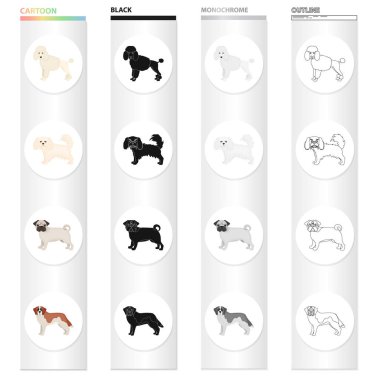 Kaniş, fino, bulldog ve diğer web simgesi karikatür tarzı. Köpek, hayvan, Aile içi simgeler koleksiyon küme..