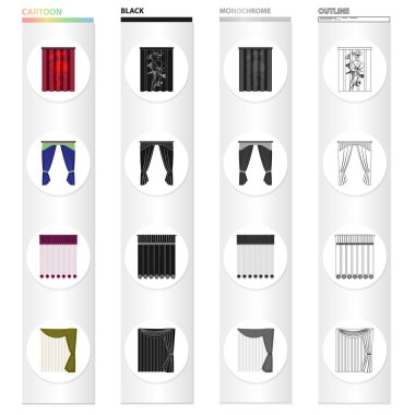 Panjur, perdeleri, ışık ve diğer web simgesi karikatür tarzı. Kuyrukları, tekstil, kör simgeler kümesi koleksiyonu.