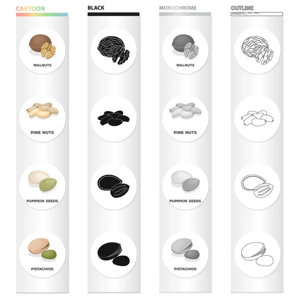 Noix, noix, pin et autres icônes web en style cartoon délicatesse, friandises, icônes de produits dans la collection set . — Image vectorielle