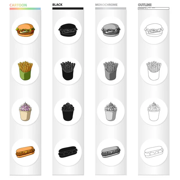 芝士汉堡, 面包, 面粉和其他网络图标的卡通风格。咖啡馆, 快餐, 食物图标集合. — 图库矢量图片