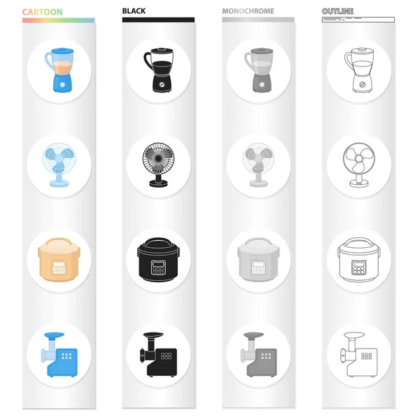 Types of household appliances cartoon black monochrome outline icons in set collection for design.Kitchen equipment vector symbol stock web illustration. — Stock Vector