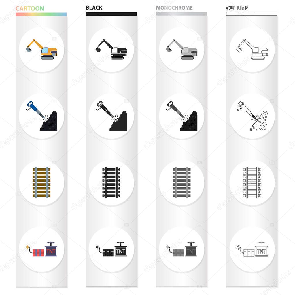 Mining, industry, equipment and other  icon in cartoon style.Explosion, means, transportation icons in set collection.