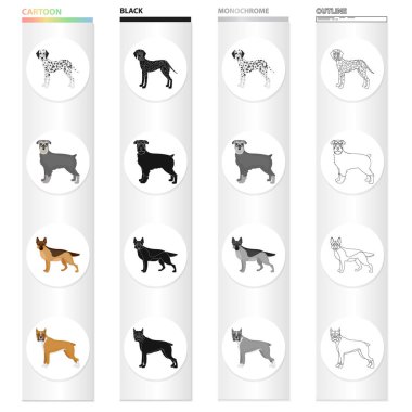 Dalmaçyalı, terrier, çoban ve diğer web simgesi karikatür tarzı. Köpek, Evcil Hayvan, Aile içi, simgeler koleksiyon küme..