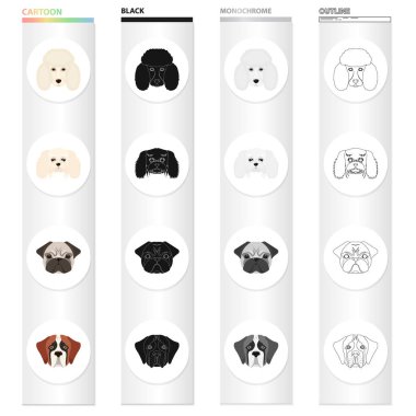 Kaniş, molthesis, bulldog ve diğer web simgesi karikatür tarzı. Köpek, hayvan, Aile içi, simgeler koleksiyon küme..