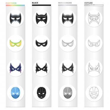 Maske, Sinematografi, çizgi film ve çizgi film tarzı diğer web simgesi. Kahraman, negatif, Süpermen simgeler kümesi koleksiyonu.