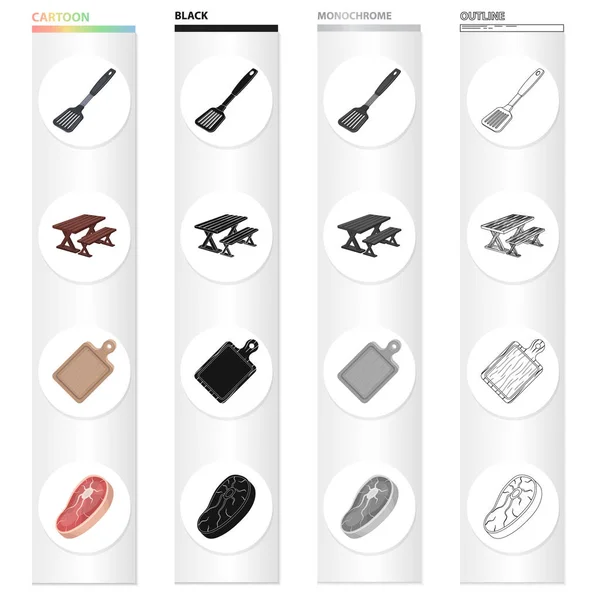 Beefsteak, viande, morceau, et d'autres icônes web dans le style de dessin animé.Nature, attributs, icônes écologie dans la collection set . — Image vectorielle