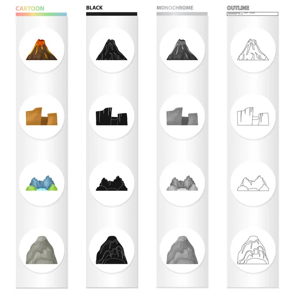 Montañas, naturaleza, piedra y otro icono de la web en estilo de dibujos animado.Rock, material, iconos de construcción en la colección de conjuntos . — Vector de stock
